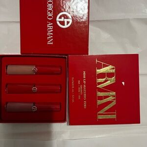 Giorgio Armani Lip Maestro Trio in Red Packaging with Nude, Mauve and Plum Tubes
